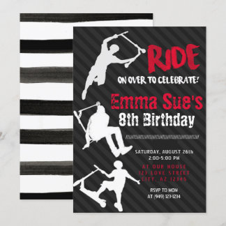 Invitation Red Scooter Skate Park fête Anniversaire