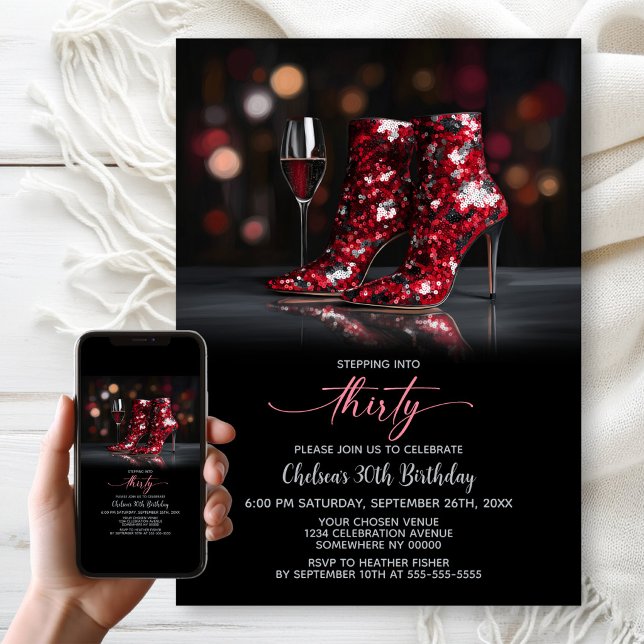 Invitation Red Sequin Boots 30th Birthday Party (Créateur téléchargé)