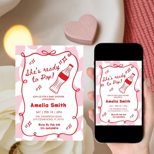 Invitation Red She's Ready to Pop cola Soda Baby shower  (Créateur téléchargé)