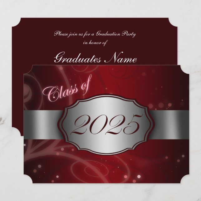 Invitation Red & Silver 2025 Graduation Party (Devant / Derrière)