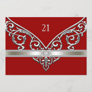 Invitation Red Silver Diamond Swirls 21ème fête d'anniversair