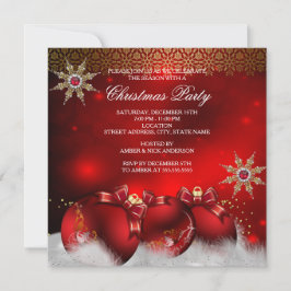 Invitation Red Silver Gold Holly Baubles Noël Fête Nouveau4