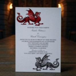 Invitation Red Silver Medieval Dragon Wedding