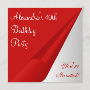 Invitation Red Silver White 40e fête d'anniversaire