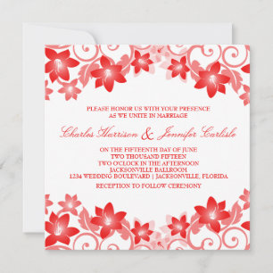 Invitation Red Simple Floral Wedding