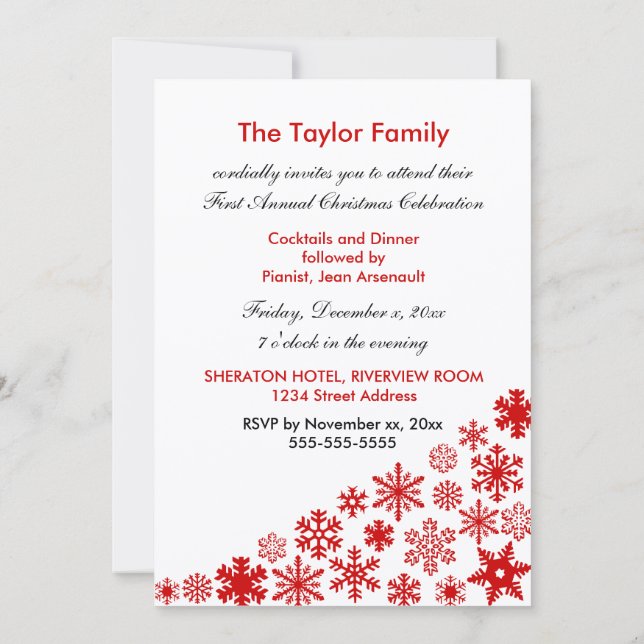 Invitation Red Snowflakes 5x7 Modèle d'invitation (Dos)
