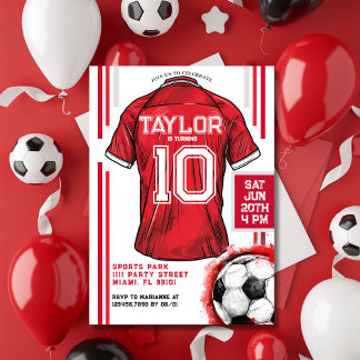 Invitation Red Soccer Sports Boy Jersey Anniversaire de enfan