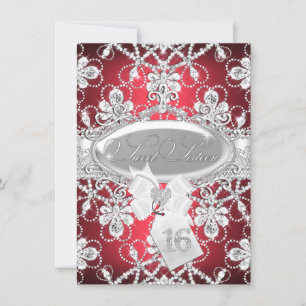 Invitation Red Sparkle Diamond Tiara Princess Sweet 16 Invita