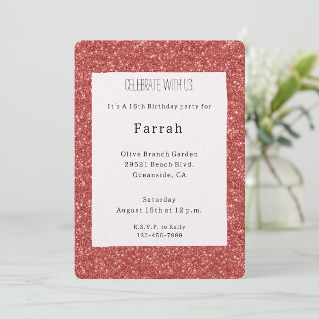 Invitation Red Sparkle Glitter Birthday   (Debout devant)
