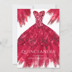 Invitation Red Sparkle Gown Elegant Quinceanera Dress Party