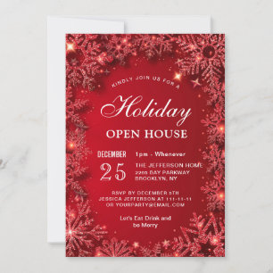 Invitation Red Sparkle Snowflake Noël FÊTES OPEN HOUSE