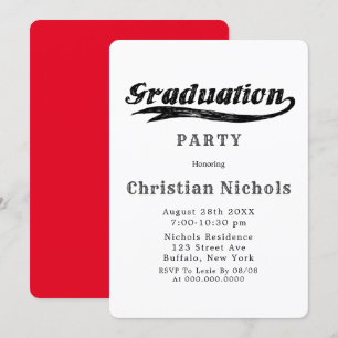 Invitation Red Sports Typography Graduation Party