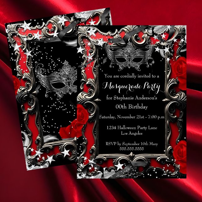 Invitation Red Stars Magical Night Masquerade Party Halloween (Créateur téléchargé)