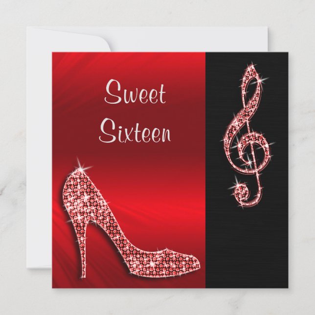Invitation Red Stiletto & Treble Cleft Sweet 16 (Devant)