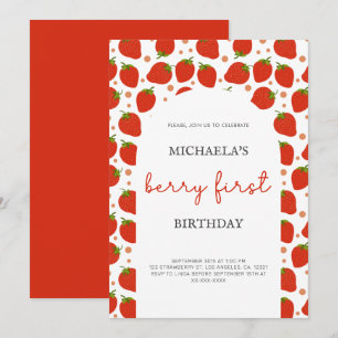 Invitation Red Strawberries Motif Berry Premier anniversaire