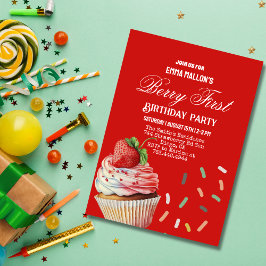 Invitation Red Strawberry 1er Anniversaire Berry Première inv