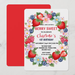 Invitation RED Strawberry 1ère fête d'anniversaire pour enfan