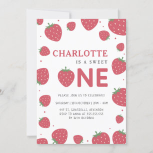 Invitation Red Strawberry Motif 1er été Anniversaire