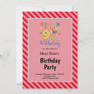Invitation Red Stripes encadrées 9e fête d'anniversaire