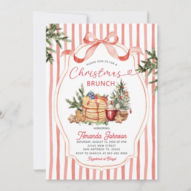 Invitation Red Stripes Pancake Holiday Party Christmas Brunch (Devant)