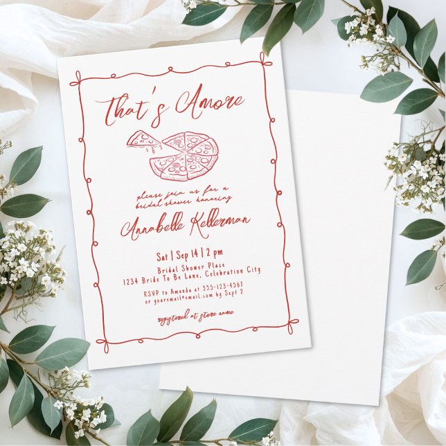 Invitation Red That's Amore Hand Drawn Bridal Shower (Red That's Amore Hand Drawn Bridal Shower Invitation)
