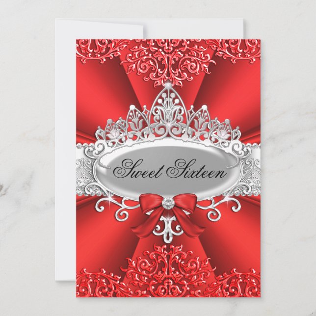 Invitation Red Tiara & Damask Sweet 16 Anniversaire (Devant)