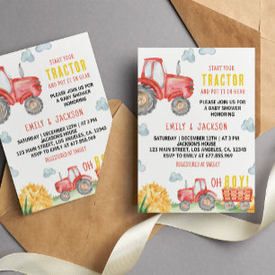 Invitation Red Tractor Anniversaire Fête Baby shower Invitati