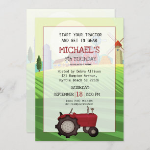Invitation Red Tractor Farm 5e fête d'anniversaire