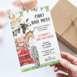 Invitation Red Tractor Farm Animaux 2e anniversaire