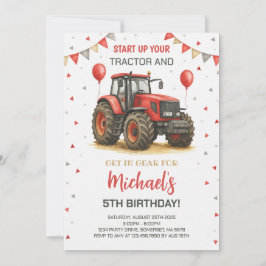 Invitation Red Tractor Thème Anniversaire