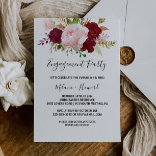 Invitation Red Tropical and Romantic Engagement Party