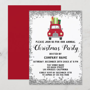 Invitation Red Truck Gifts Company Fête de Noël Argent