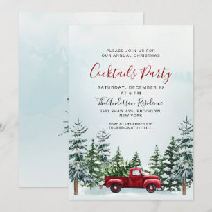 Invitation Red Truck Pine Trees Noël Cocktails Party