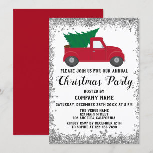 Invitation Red Truck Xmas Tree Company Christmas Party Argent