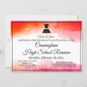 Invitation Red Watercolor White High School Class Réunion