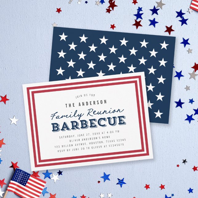 Invitation Red White and Blue Stars Family Reunion Barbecue (Créateur téléchargé)