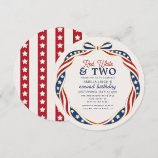 Invitation Red White and Two 4th of July Kids 2nd Birthday 