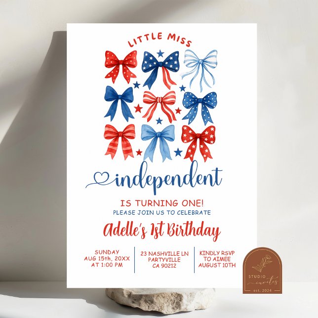 Invitation Red White Blue Miss 1er anniversaire indépendant (Créateur téléchargé)