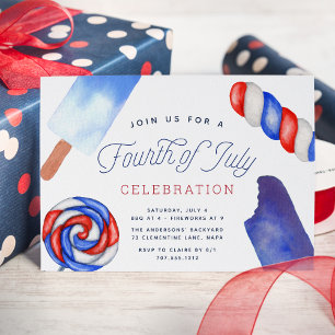 Invitation Red White & Blue Popsicle 4 juillet Parti