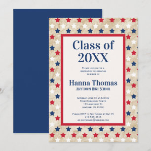 Invitation Red White Blue Stars US Militaire Graduation Invit