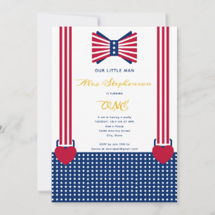Invitation Red White Blue Stripes 4 juillet Baby 1er annivers