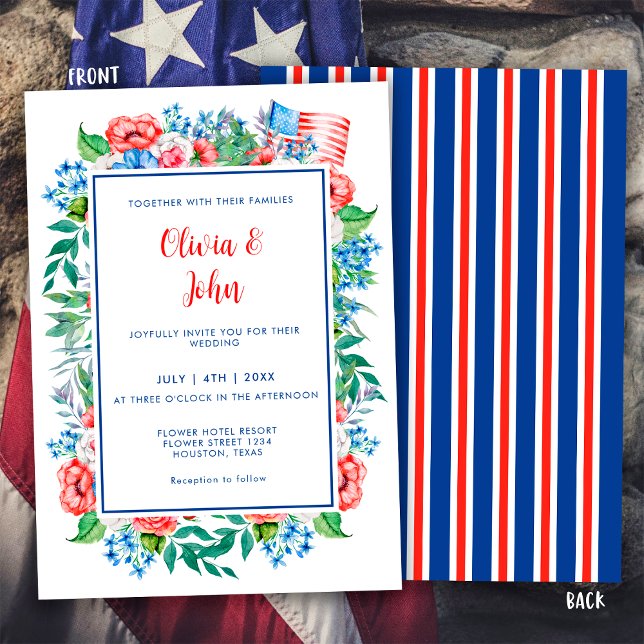Invitation Red White Blue Stripes 4e juillet Mariage patrioti (Créateur téléchargé)