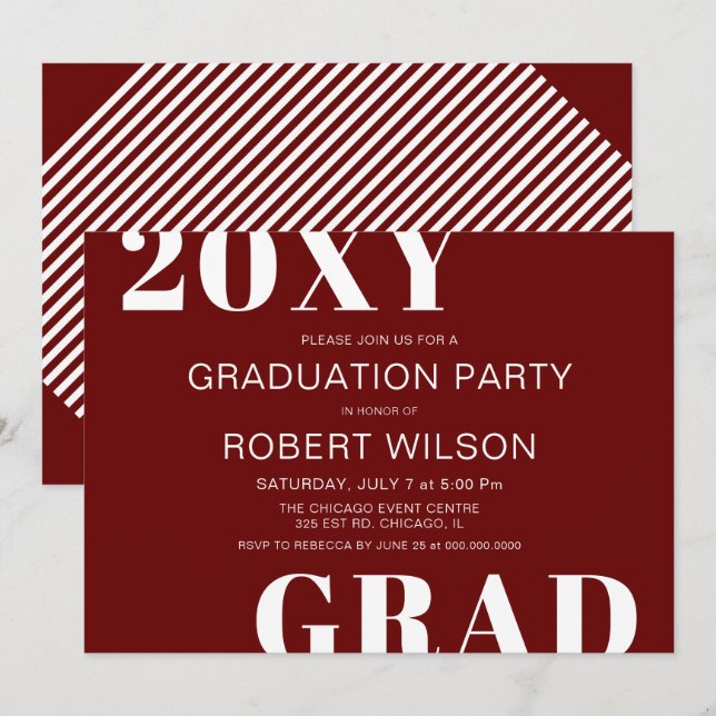Invitation Red White Bold Typography Graduation Party (Devant / Derrière)