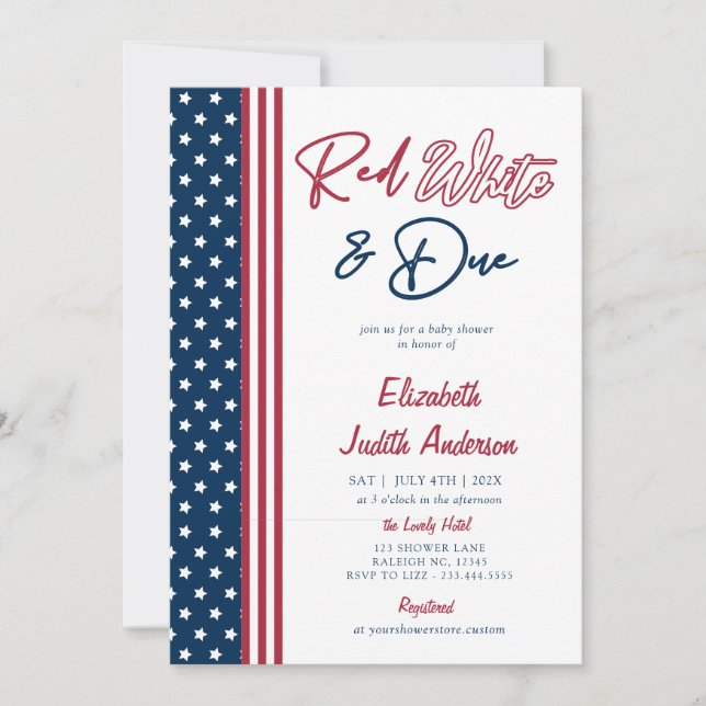 Invitation Red White & Due Stars 4 juillet Baby shower (Devant)