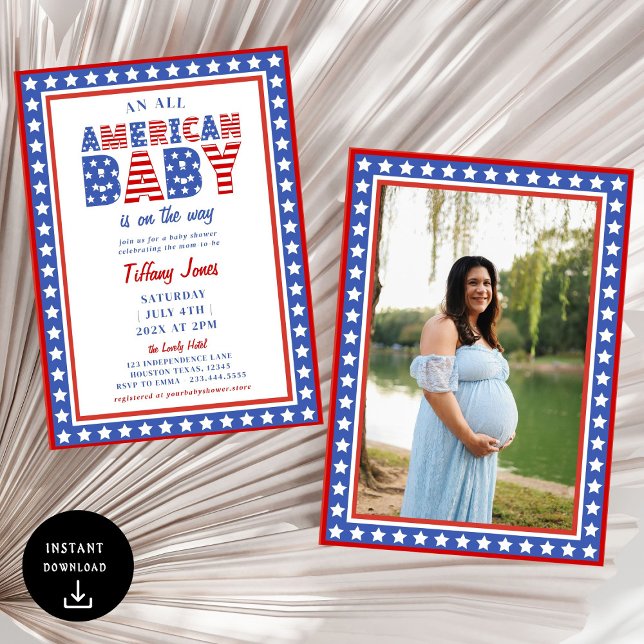 Invitation Red White & Due Stars 4 juillet Baby shower (Créateur téléchargé)