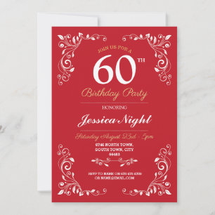 Invitation Red White Elegant Birthday Womens Classy 60e