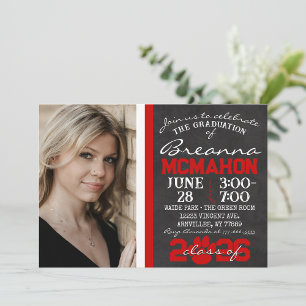 Invitation Red & White Empreinte de patte Graduation 2 Photo