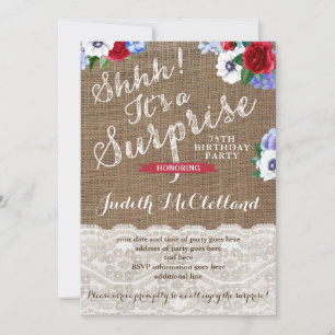 Invitation Red White et Blue Lady Surprise fête d'anniversair