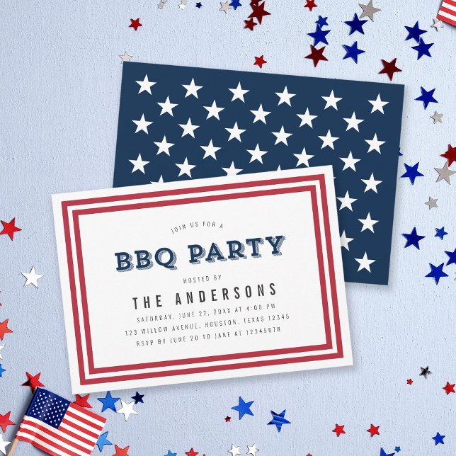 Invitation Red White et Blue Stars BBQ Party (Créateur téléchargé)