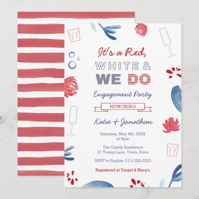Invitation Red White Et Nous Faisons Co-ed Shower Engagement (Devant / Derrière)